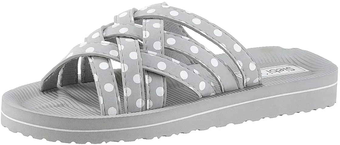 Badepantolette CLASSIC BASICS, Damen, Gr. 40, grau (hellgrau), Synthetik, Schuhe Pantolette