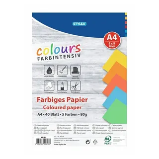 Stylex Farbiges Papier DIN A4, 5 Farben / 40 Blatt