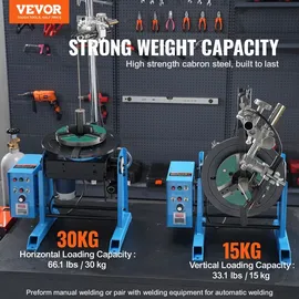 Vevor Schweißdrehtisch 80 W Schweißpositionierer 1-12 U/min Manipulator 30 kg(Horizontal)/15 kg(vertikal) Drehtisch 0–90° Neigungswinkel KD200-Dreibackenfutter zum Schneiden, Schleifen, Montieren