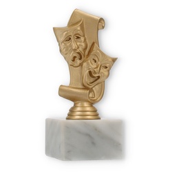 Pokal Kunststofffigur Karnevalsmaske goldmetallic auf weißem Marmorsockel 15,4cm