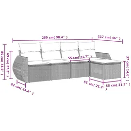 vidaXL 5-tlg. Garten-Sofagarnitur mit Kissen Braun Poly Rattan