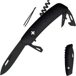 Schweizer Messer D03 AllBlack Taschenmesser Klappmesser 11 Funktionen EINHEITSGRÖSSE