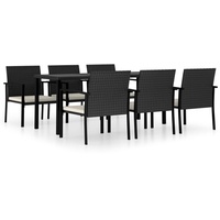 vidaXL 7-tlg. Garten-Essgruppe Poly Rattan Schwarz