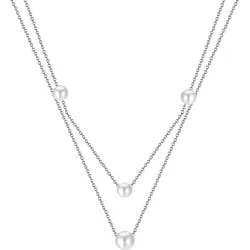 Kette mit Anhänger FIRETTI "Schmuck Geschenk Edelstahl Halsschmuck Halskette Layer doppelreihig", silber (edelstahlfarben, weiß), Halsketten, Damen, Edelstahl-Perlen, L: 44,5cm, Edelstahl, Perlen, mit Perle (synth.)