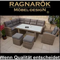 POLY-RATTAN GARTENMÖBEL hohe Dining Lounge Ragnarök-Möbeldesign Esstisch Sessel