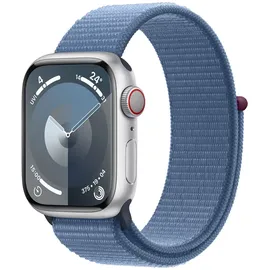 Apple Watch Series 9 GPS + Cellular 41 mm Aluminiumgehäuse silber, Sport Loop winterblau One Size