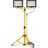 Monucep LED Baustrahler,2×100W Mit Verstellbar Stativ,3M Kabel,6500K IP66 Wasserdicht Baustrahler, Tragbar Baustellenlampe für Werkstatt oder Baustelle[Energieklasse E]