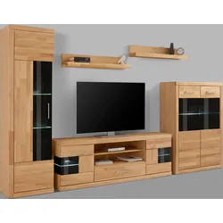 Wohnwand »Ribe,Fronten Massivholz,Korpus Holzwekstoff,viel Stauraum«, (Set, 5 St.), Glaseinsatz aus gehärtetem Glas,Böden teilweise versetzbar, Eiche teilmassiv, , 70909701-0