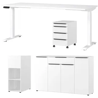 Germania Büromöbel-Set »Mailand«, (4 tlg.), inkl. Schreibtisch, Rollcontainer, Raumteiler und Sideboard, weiß
