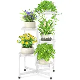 iDavosic.ly 5 Etagen Metall Pflanzenständer Blumentopfständer, Mehrstöckig Pflanzenregal Blumenregal Pflanzentreppen für Zimmerecke, Wohnzimmer, Balkon, Terrasse, Hof (Hohl, Weiß)