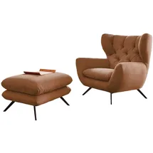 KAWOLA Hochlehnsessel CHARME Cord 72 x 100 x 80 cm Braun mit Hockerbank