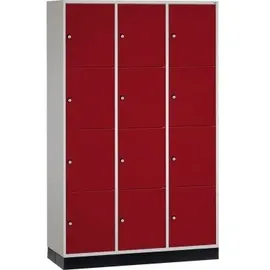 C+P Schließfachschrank Intro, 12 Fächer, H1950xB1220xT500mm Front Rubinrot Korpus Lichtgrau