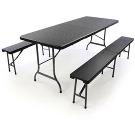 VCM Polyrattan Bierzeltgarnitur 3-tlg. schwarz