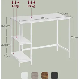 VASAGLE Schreibtisch 100 cm x 75 cm x 50 cm Weiß