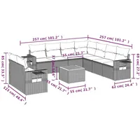 vidaXL 10-tlg. Garten-Sofagarnitur mit Kissen Schwarz Poly Rattan