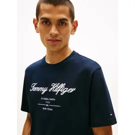 Tommy Hilfiger T-Shirt SCRIPT LOGO TEE mit aufgesticktem Logo blau M (48)