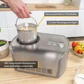 First Austria TZS First Austria Eismaschine mit Kompressor 1,2L, Joghurtbereiter, Ice Cream Maker, Edelstahl, Joghurtmaschine, Eisbehälter, Display, selbstkühlend | Grau