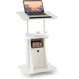 GYMAX Stehpult höhenverstellbarer 68-114 cm, Rednerpult Podiumständer mit 180° neigbarer Tischplatte, Aufbewahrungsfächern & Schrank, Laptoptisch für Klassenzimmer, Hörsaal (Weiß)