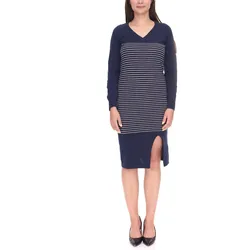 AjC Damen Pullover-Kleid gestreift Midi-Kleid Strick-Kleid 10089317 Blau - 38