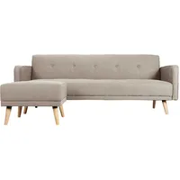 Skandinavisches Schlaf-Ecksofa aus beigem Stoff und hellem Holz 4-Sitzer ULLA