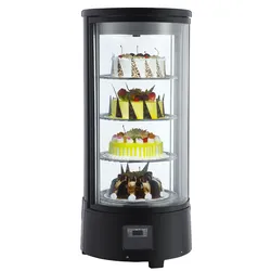 Kühlvitrine BASILIK rotierend | 4 Ebenen | 72 Liter, HxBxT 98,3x45x45cm | +0/+10°C | Schwarz | + CHEFGASTRO Geschirrtuch