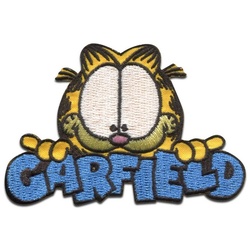 Garfield Aufnäher Bügelbild, Aufbügler, Applikationen, Patches, Flicken, zum aufbügeln, Polyester, Garfield © Comic Katze gestickt – Größe: 7,5 x 4,8 cm blau