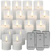 16er-Set LED-Echtwachskerzen im Glas, mit Docht & Fernbedienung, weiß