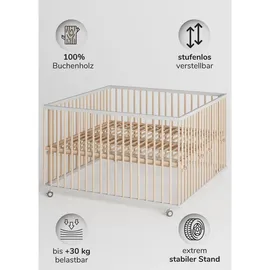 Sämann Laufgitter mit Lattenrost & Matratze Basic - weiß/natur - Premium | Gr.: 120x120 cm Babymöbel, Laufstall Baby