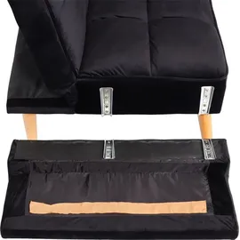 Mendler Schlafsofa HWC-K18 mit Ottomane, Couch Sofa Gästebett, Schlaffunktion 218x175cm Samt schwarz