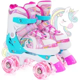 OLYSPM Rollschuhe Mädchen,Rollschuhe Kinder,4 Größen Einstellbare Rollschuh mit 8 Blinkenden Rädern für Jungen,Mädchen,Anfänger(Rosa)
