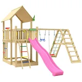 Jungle Gym Spielturm JUNGLE GYM "Majesty", pink (fuchsia), Spieltürme, KinderB:435cm H:349cm T:452cm, Holz, Spielanlage mit Schaukel, Kletterbock und Rutsche mit Wasseranschluss, B:435cm H:349cm T:452cm
