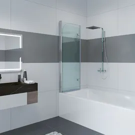 IMPTS Duschwand für Badewanne 100x140cm, 2-teilig, Badewannenaufsatz, Faltwand Duschtrennwand Duschabtrennung, 6mm ESG-Nano Glas