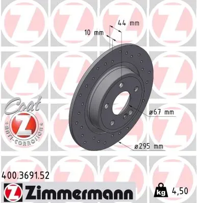 ZIMMERMANN Bremsscheibe 400369152 Hinterachse Gelocht 295mm 10mm für Mercedes (BBDC) INFINITI