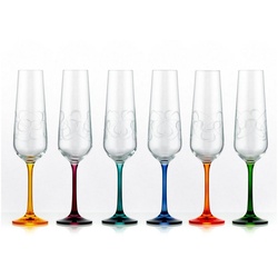 Crystalex Sektglas Sandra (bunter Fu) 200 ml 6er Set, Kristallglas, mehrfarbig, Gravur