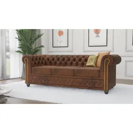 s-style möbel SITZGARNITUR mit Schlaffunktion 3+2+1 Chesterfield Flux Braun Microfaser Vintageoptik
