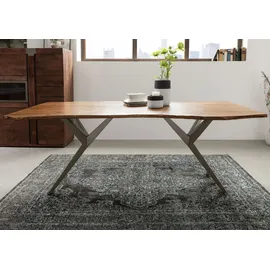 Massivmoebel24 Baumtisch Akazie 220 x 100 x 76 cm natur lackiert silber matt