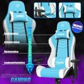 Kesser KESSER® Gaming Stuhl Ergonomisch Bürostuhl mit Kopfstütze & Lendenkissen Racing Gamer Stuhl 150kg belastbar Armlehne 360° Drehbarer Schreibtischstuhl Gaming Chair + Gummi-Rollen