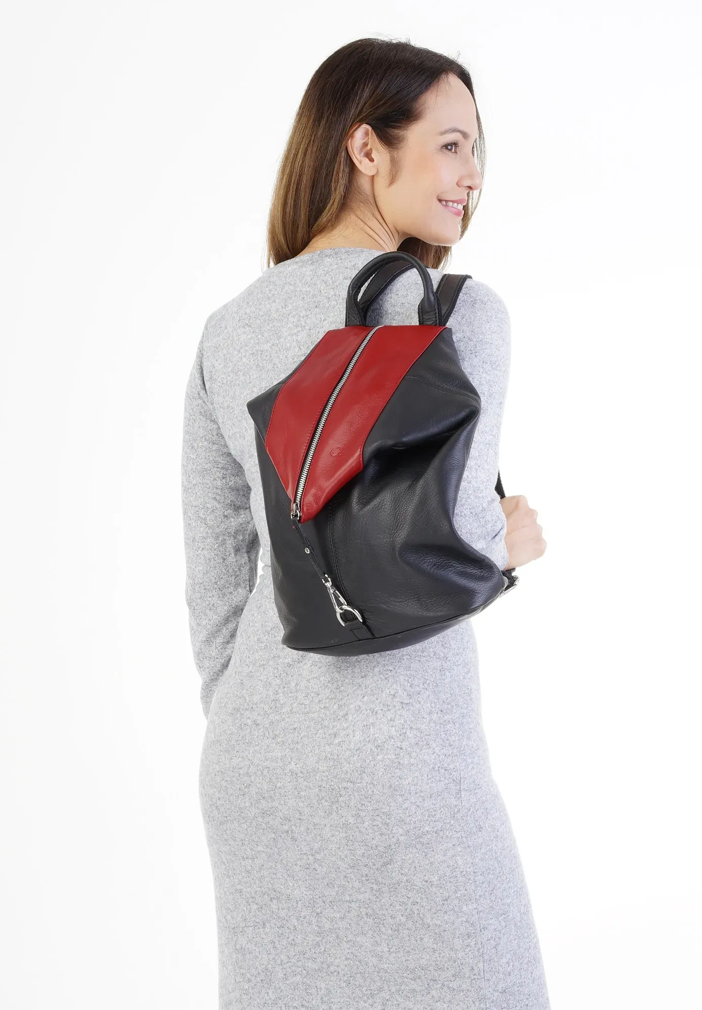 Cityrucksack CLUTY, Damen, Gr. B/H/T: 33cm x 31cm x 13cm, onesize, rot, Leder, Rindsleder, unifarben, Rucksäcke Cityrucksack, echt Leder, Made in Italy