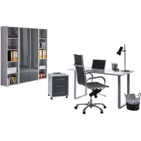 BMG-Möbel Büromöbel-Set Tabor Mini Kombi 3, Schreibtisch,1 Schrank und 2 Regale, grau/anthrazit