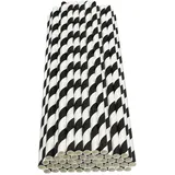 Haobase 50 Stück Papier Trinkhalme, biologisch abbaubare Papier Strohhalme zum Trinken Cocktail, Kaffee, kalte Getränke (Streifen-Muster) (White/Black Stripes)