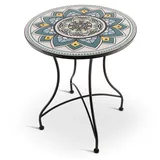 Raburg Mosaiktisch, 60 cm Ø, runder Gartentisch mit Mosaikmuster, Balkon- und Terrassentisch, mediterranes Flair, liebevolle Handarbeit, Mayla, Weiß-Türkis-Gelb