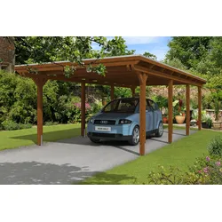 Carport Emsland 404x846cm, nussbaum, 20mm Dachschalung mit EPDM Folie Holzcarport