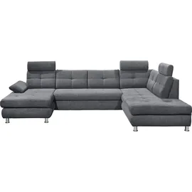 ed exciting design Wohnlandschaft ALBA U-Form, mit Bettfunktion, Bettkasten, Armteilverstellung - grau