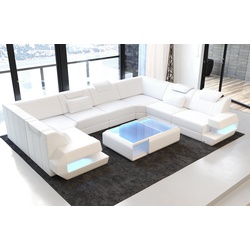 Sofa Dreams Wohnlandschaft Sofa Ledercouch Leder Ragusa U Form Ledersofa, Couch, mit LED, Designersofa weiß