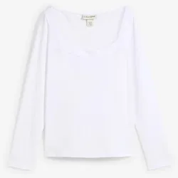 bonprix Langarmshirt mit Herzausschnitt, weiß, 44/46 (L), mit Baumwolle