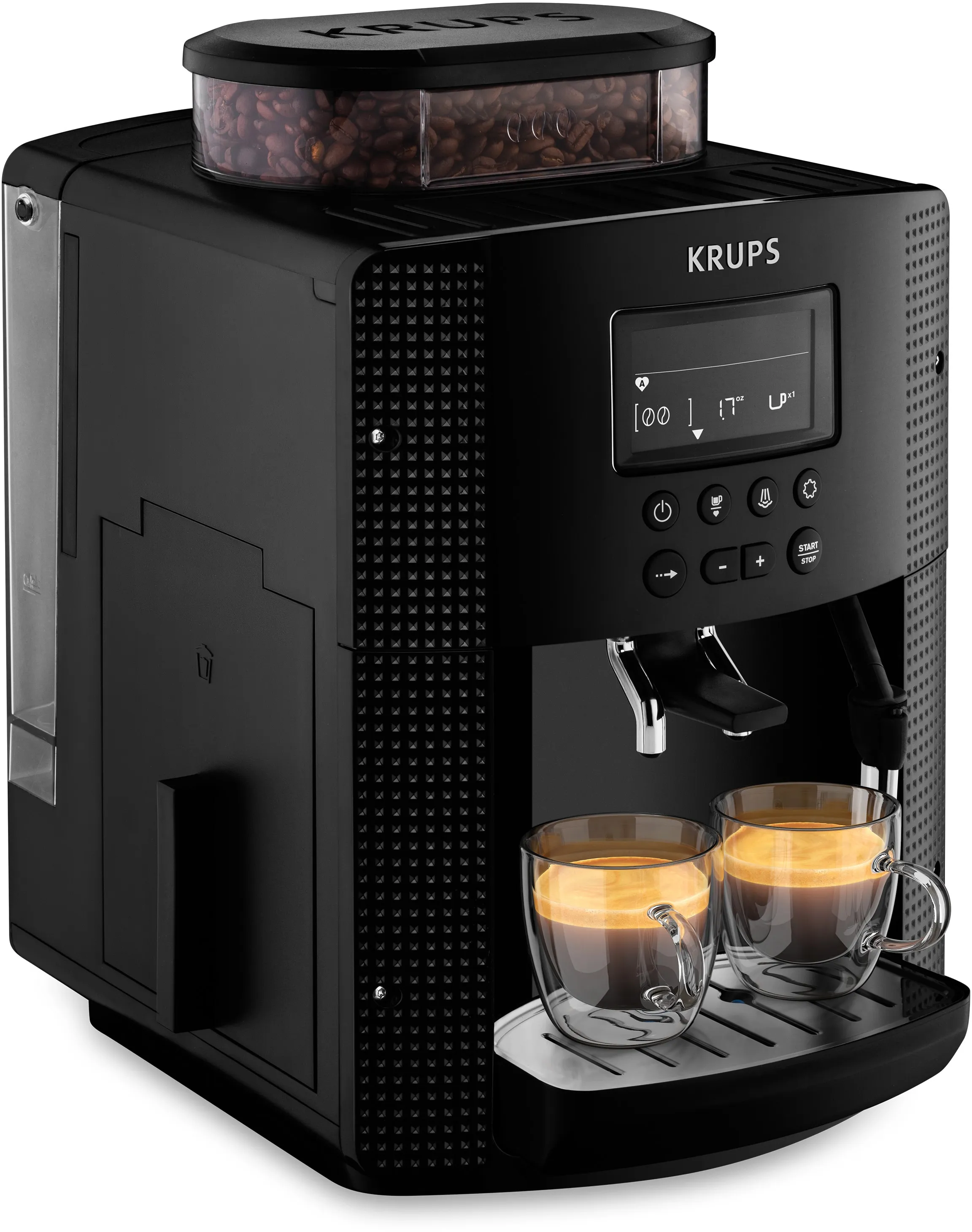 KRUPS Kaffeevollautomat "EA8150" Kaffeevollautomaten Arabica Display, LCD-Display, Speichermodus, Dampfdüse für Cappuccino schwarz Kaffeevollautomat