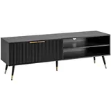 KADIMA DESIGN Lowboard Schwarz Holzwerkstoff, Rechteckig,Rechteckig, Gittergestell, 150x51x39 cm TV-Kommode Modern, & Gr.: onesize