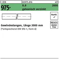 Industrial Quality Supplies DIN 975 Gewindestange VG M8x2000 Stahl