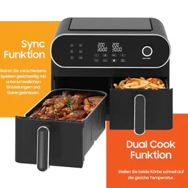 iceagle Heißluftfritteuse 2 Kammern Airfryer XXL 11L schwarz