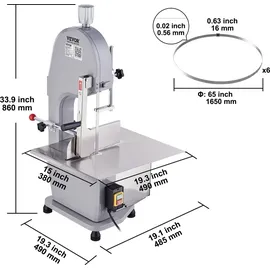 Vevor kommerzielle elektrische Fleischbandsäge Knochenschneidemaschine, 1100 W Tisch-Knochensäge, 49 x 38 cm Werkbank, Gefrierfleischschneider Schnittstärke 0,4–20,1 cm für Rippchen, Schweinefleisch